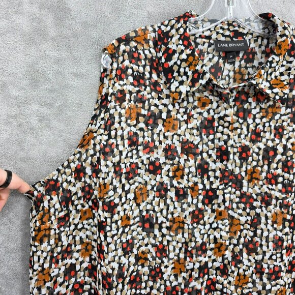 Lane Bryant Sleeveless Button Front Top 24 Black Brown Collared Sheer Split Back - Picture 3 of 11